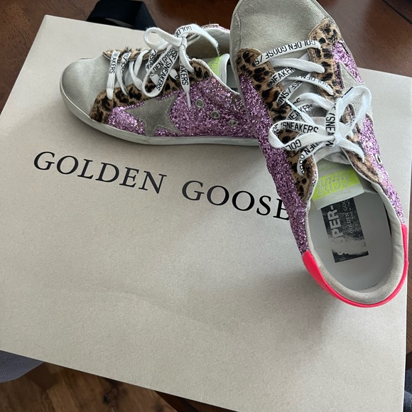 Golden Goose Pink and Leopard Athletic Shoes - Picture 1 of 6